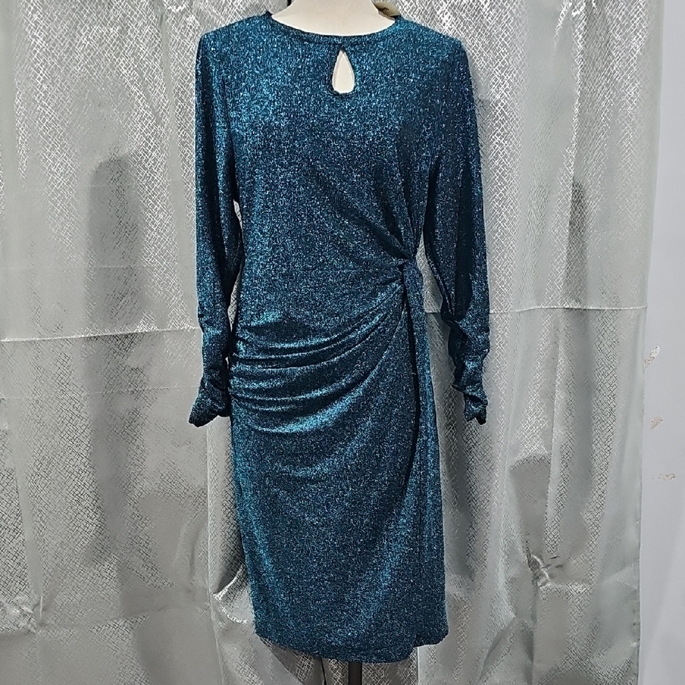 Shimmering Teal Long-Sleeve Dress